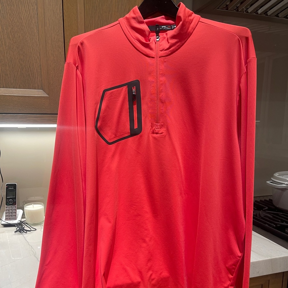 Ralph Lauren RLX Orange/Red performance Jersey Quarter Zip Pullover size XXL